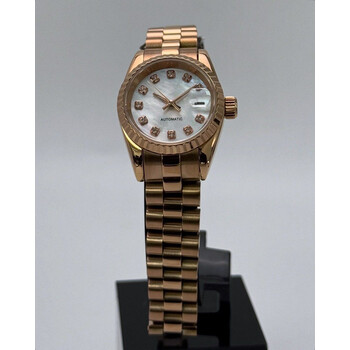 Custom Seiko Mod • No Logo White MOP Rose Gold Datejust President • 26mm